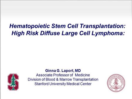 Hematopoietic Stem Cell Transplantation: High Risk Diffuse Large Cell Lymphoma: Ginna G. Laport, MD Associate Professor of Medicine Division of Blood &
