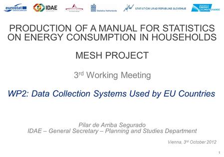 1 PRODUCTION OF A MANUAL FOR STATISTICS ON ENERGY CONSUMPTION IN HOUSEHOLDS MESH PROJECT 3 rd Working Meeting Vienna, 3 rd October 2012 WP2: Data Collection.