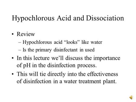 Hypochlorous Acid and Dissociation