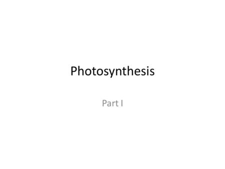 Photosynthesis Part I.