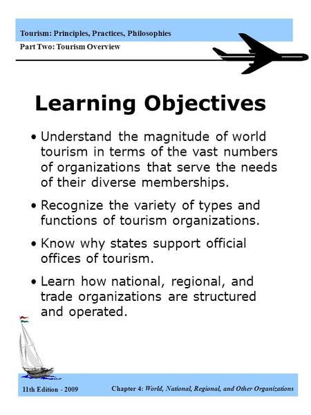 Learning Objectives Understand the magnitude of world tourism in terms of the vast numbers of organizations that serve the needs of their diverse memberships.