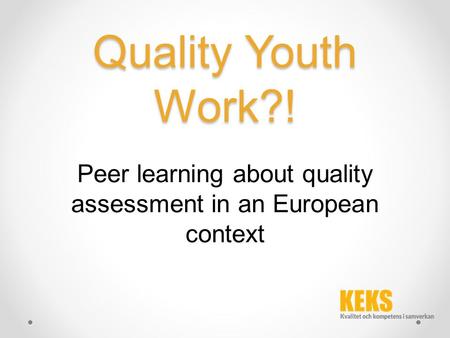 Quality Youth Work?! Peer learning about quality assessment in an European context.