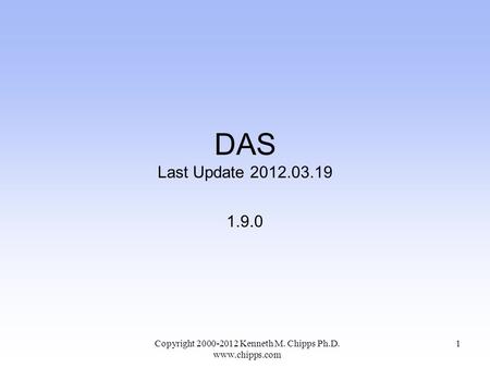 DAS Last Update 2012.03.19 1.9.0 Copyright 2000-2012 Kenneth M. Chipps Ph.D. www.chipps.com 1.