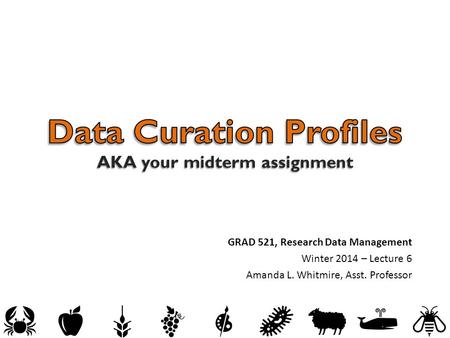 GRAD 521, Research Data Management Winter 2014 – Lecture 6 Amanda L. Whitmire, Asst. Professor.