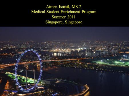 Aimen Ismail, MS-2 Medical Student Enrichment Program Summer 2011 Singapore, Singapore.