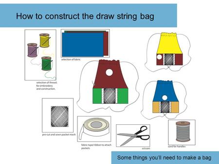 How to construct the draw string bag Some things you’ll need to make a bag.