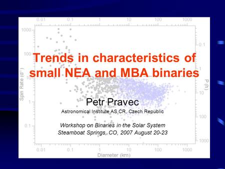 Trends in characteristics of small NEA and MBA binaries Petr Pravec Astronomical Institute AS CR, Czech Republic Workshop on Binaries in the Solar System.