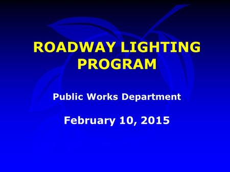 ROADWAY LIGHTING PROGRAM Public Works Department February 10, 2015.