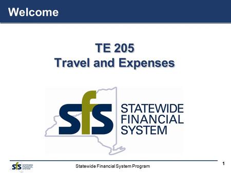 Statewide Financial System Program 1 TE 205 Travel and Expenses TE 205 Travel and Expenses Welcome.