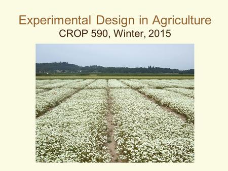 Experimental Design in Agriculture CROP 590, Winter, 2015