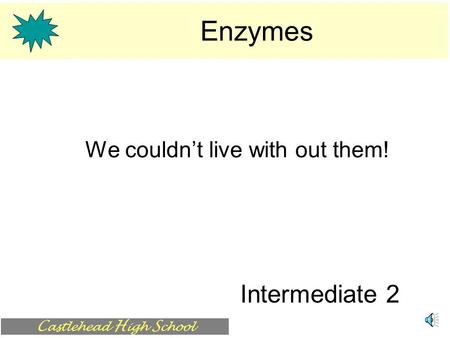 C astlehead H igh S chool Enzymes We couldn’t live with out them! Intermediate 2.