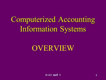 Computerized Accounting Information Systems OVERVIEW