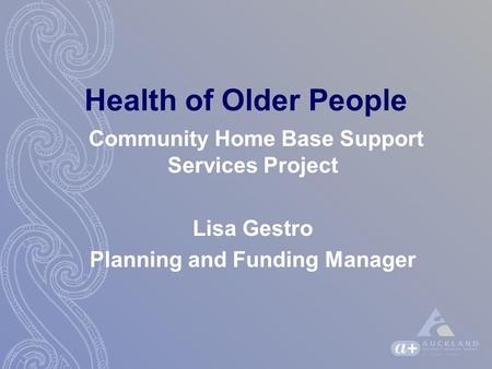 Health of Older People Community Home Base Support Services Project Lisa Gestro Planning and Funding Manager.