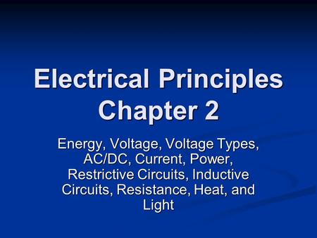 Electrical Principles Chapter 2