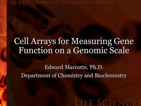 Cell Arrays for Measuring Gene Function on a Genomic Scale Edward Marcotte, Ph.D. Department of Chemistry and Biochemistry.