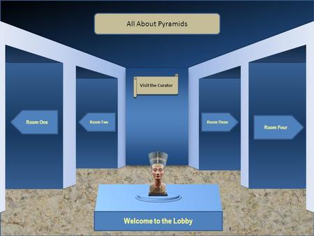 Museum Entrance Welcome to the Lobby Room One Room Two Room Four Room Three All About Pyramids Visit the Curator.