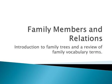 Introduction to family trees and a review of family vocabulary terms.