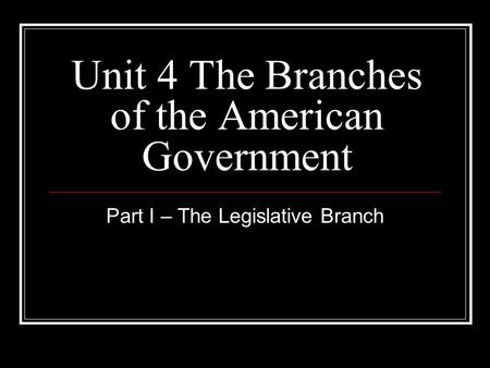 Unit 4 The Branches of the American Government
