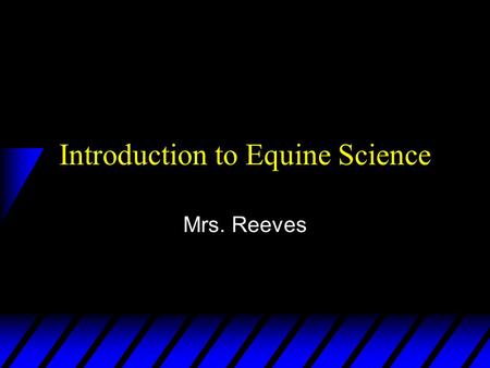 Introduction to Equine Science Mrs. Reeves. Distribution of Horses u World population = 60 million horses u Only 8% of the world’s horses are in the US.
