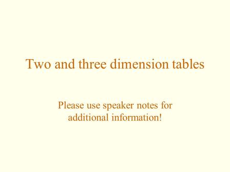 Two and three dimension tables Please use speaker notes for additional information!