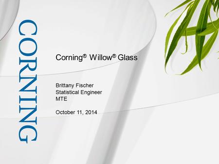Corning ® Willow ® Glass Brittany Fischer Statistical Engineer MTE October 11, 2014.