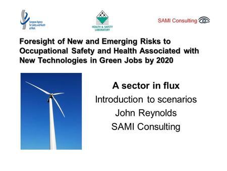 Foresight of New and Emerging Risks to Occupational Safety and Health Associated with New Technologies in Green Jobs by 2020 A sector in flux Introduction.
