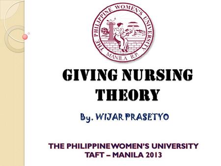 Giving Nursing Theory By. WIJAR PRASETYO. BACKGROUND OF THE THEORIST Prasetyo was born on September 5, 1985 in Mojokerto, East Java Province, Indonesia.