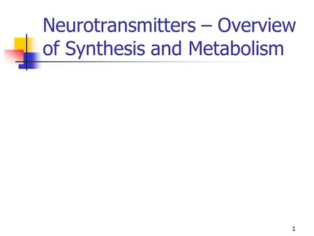 Neurotransmitters – Overview of Synthesis and Metabolism 1.