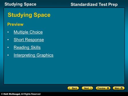 Studying Space Preview Multiple Choice Short Response Reading Skills