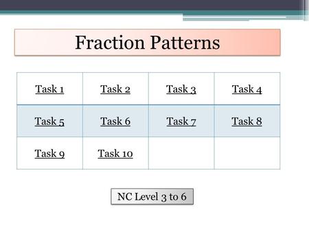 Fraction Patterns Task 1 Task 2 Task 3 Task 4 Task 5 Task 6 Task 7