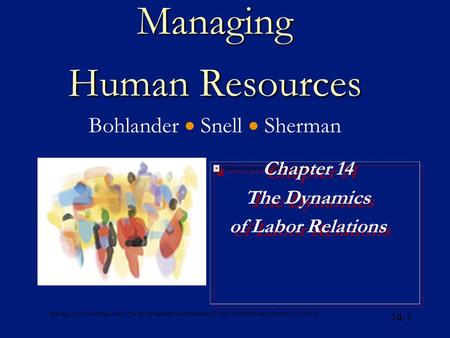 Managing Human Resources, 12e, by Bohlander/Snell/Sherman © 2001 South-Western/Thomson Learning 14-1 Managing Human Resources Managing Human Resources.