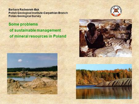 Barbara Radwanek-Bąk Polish Geological Institute-Carpathian Branch Polias Geological Survey Some problems of sustainable management of mineral resources.