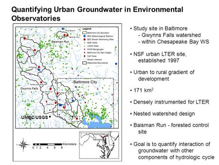 Quantifying Urban Groundwater in Environmental Observatories Study site in Baltimore - Gwynns Falls watershed - within Chesapeake Bay WS NSF urban LTER.