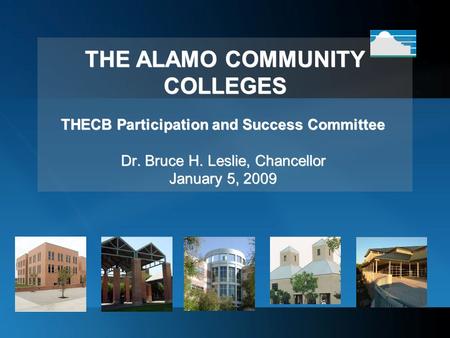 THE ALAMO COMMUNITY COLLEGES THECB Participation and Success Committee Dr. Bruce H. Leslie, Chancellor January 5, 2009.