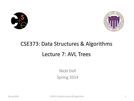 CSE373: Data Structures & Algorithms Lecture 7: AVL Trees Nicki Dell Spring 2014 CSE373: Data Structures & Algorithms1.