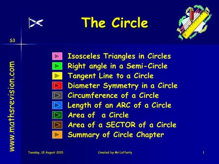 S3 Tuesday, 18 August 2015Tuesday, 18 August 2015Tuesday, 18 August 2015Tuesday, 18 August 2015Created by Mr Lafferty1 Isosceles Triangles in Circles Right.