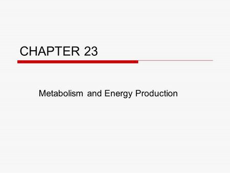 CHAPTER 23 Metabolism and Energy Production. What happens after glycolysis?  When oxygen is present (under aerobic conditions)…  The acetyl-CoA is sent.