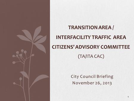 City Council Briefing November 26, 2013 TRANSITION AREA / INTERFACILITY TRAFFIC AREA CITIZENS’ ADVISORY COMMITTEE (TA/ITA CAC) 1.
