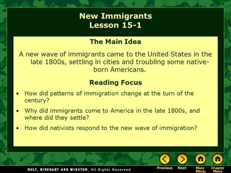 New Immigrants Lesson 15-1