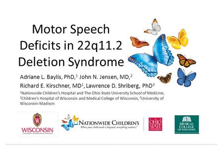 ………………..…………………………………………………………………………………………………………………………………….. Motor Speech Deficits in 22q11.2 Deletion Syndrome Adriane L. Baylis, PhD, 1 John N. Jensen,