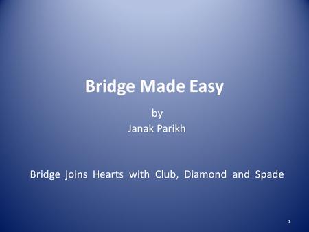 Bridge Made Easy by Janak Parikh Bridge joins Hearts with Club, Diamond and Spade 1.