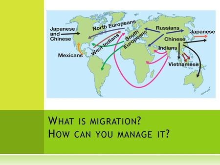 W HAT IS MIGRATION ? H OW CAN YOU MANAGE IT ?. Connector Define these words: Migration Immigration Emigration.