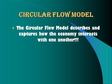 Circular Flow Model The Circular Flow Model describes and captures how the economy interacts with one another!!!