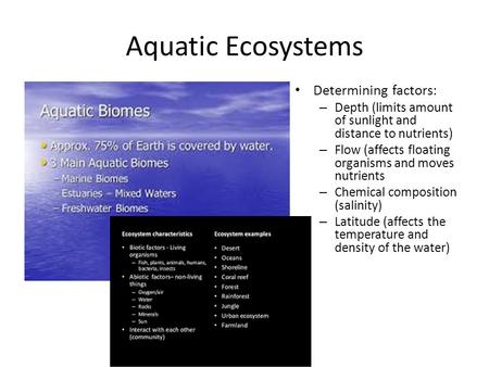 Aquatic Ecosystems Determining factors: