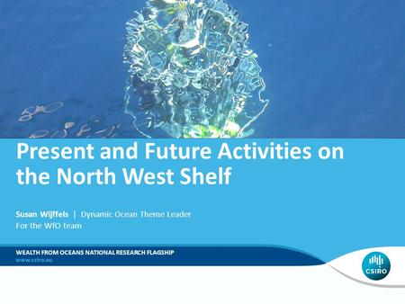 Present and Future Activities on the North West Shelf Susan Wijffels | Dynamic Ocean Theme Leader For the WfO team WEALTH FROM OCEANS NATIONAL RESEARCH.