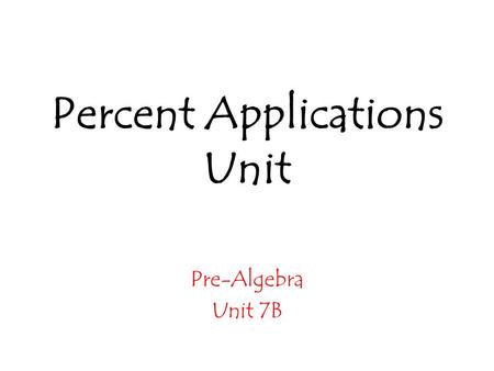 Percent Applications Unit Pre-Algebra Unit 7B. Here are some percent frameworks that will be helpful for you!  I = PRT Retail price = Wholesale price.