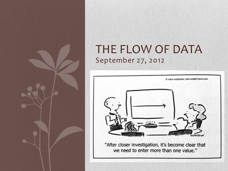 September 27, 2012 THE FLOW OF DATA. The Flow of Data Data sources Data streams Databases Data repositories Data warehouses.