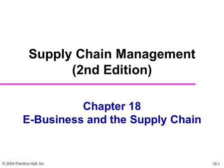 Chapter 18 E-Business and the Supply Chain
