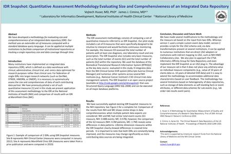 IDR Snapshot: Quantitative Assessment Methodology Evaluating Size and Comprehensiveness of an Integrated Data Repository Vojtech Huser, MD, PhD a James.