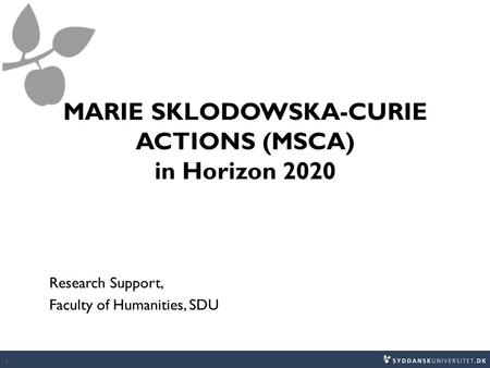 MARIE SKLODOWSKA-CURIE ACTIONS (MSCA) in Horizon 2020